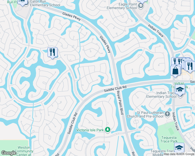 map of restaurants, bars, coffee shops, grocery stores, and more near 1054 Chenille Circle in Weston