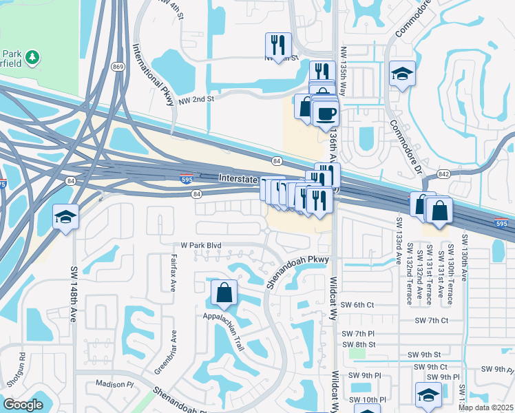 map of restaurants, bars, coffee shops, grocery stores, and more near 13963 North Cypress Cove Circle in Davie