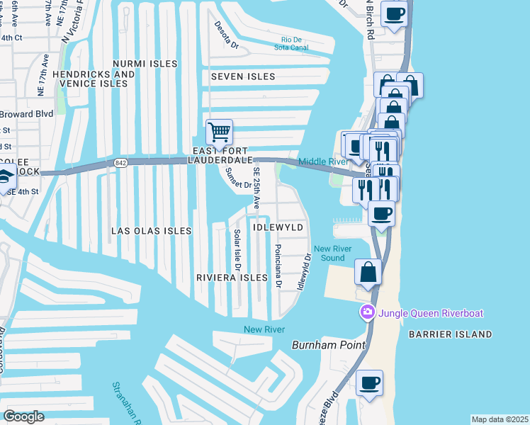 map of restaurants, bars, coffee shops, grocery stores, and more near 2515 Hibiscus Place in Fort Lauderdale