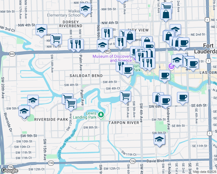 map of restaurants, bars, coffee shops, grocery stores, and more near 815 Southwest 4th Street in Fort Lauderdale