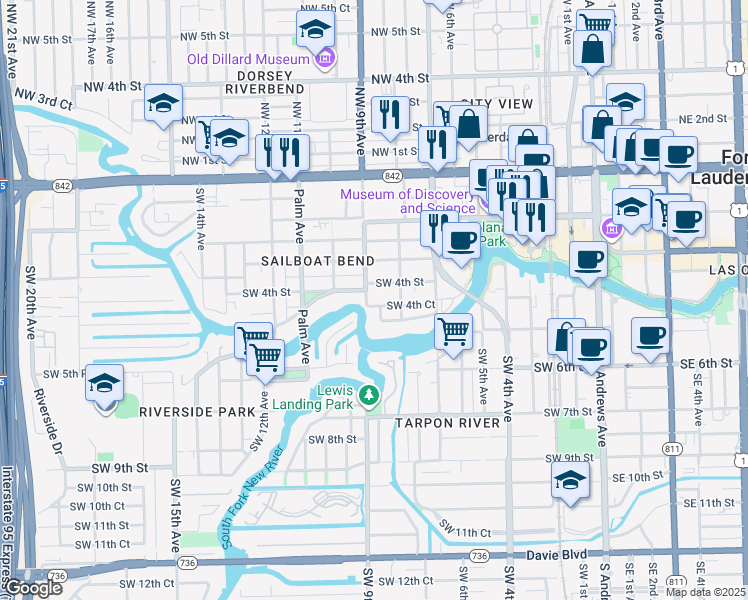 map of restaurants, bars, coffee shops, grocery stores, and more near 815 Southwest 4th Street in Fort Lauderdale