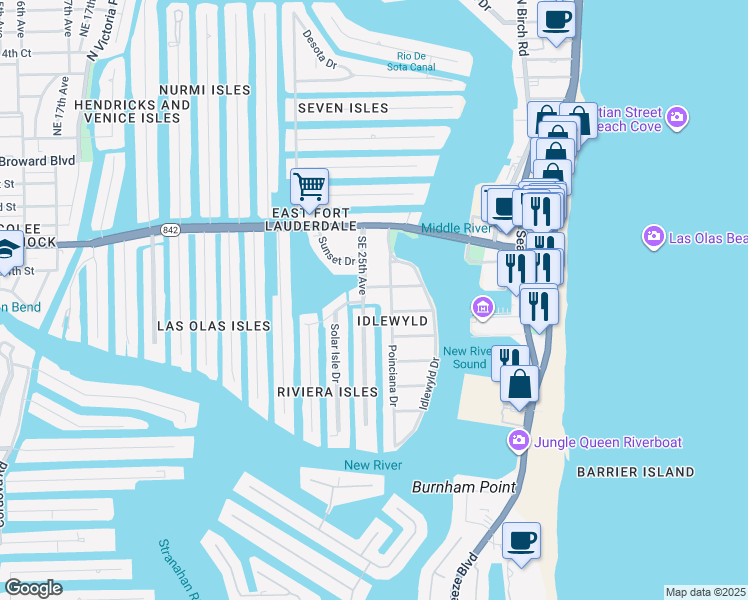 map of restaurants, bars, coffee shops, grocery stores, and more near 2515 Hibiscus Place in Fort Lauderdale