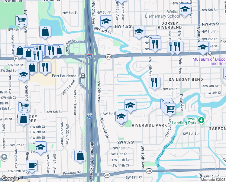 map of restaurants, bars, coffee shops, grocery stores, and more near 1808 Southwest 4th Street in Fort Lauderdale