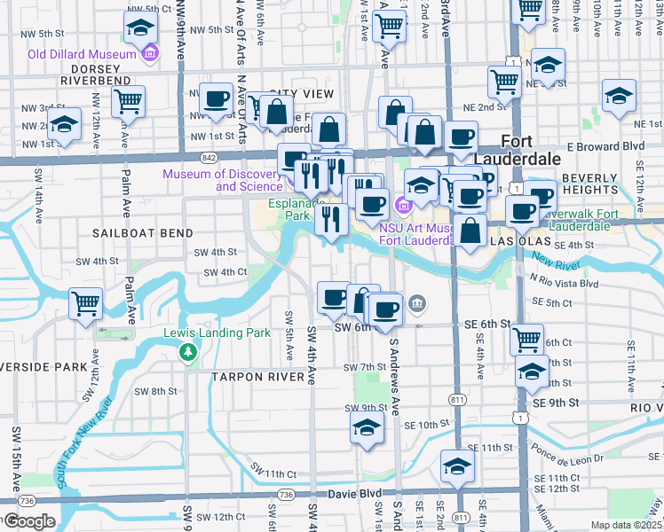 map of restaurants, bars, coffee shops, grocery stores, and more near in Fort Lauderdale