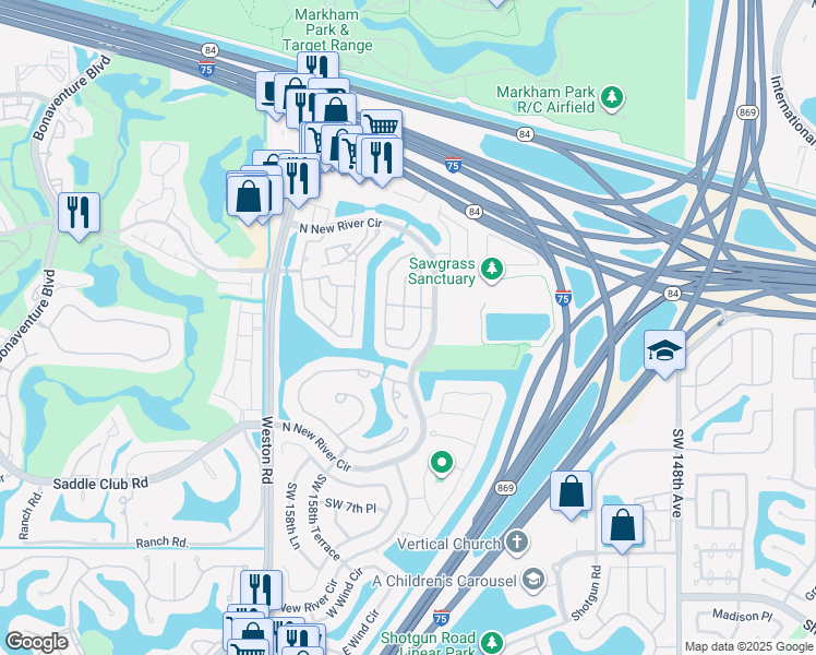 map of restaurants, bars, coffee shops, grocery stores, and more near 234 East Riverbend Drive in Sunrise