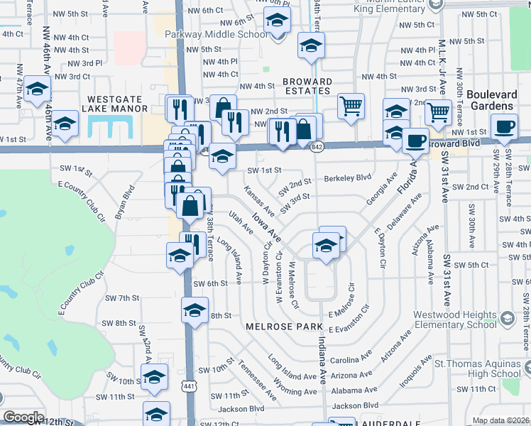 map of restaurants, bars, coffee shops, grocery stores, and more near 211 Kansas Avenue in Fort Lauderdale