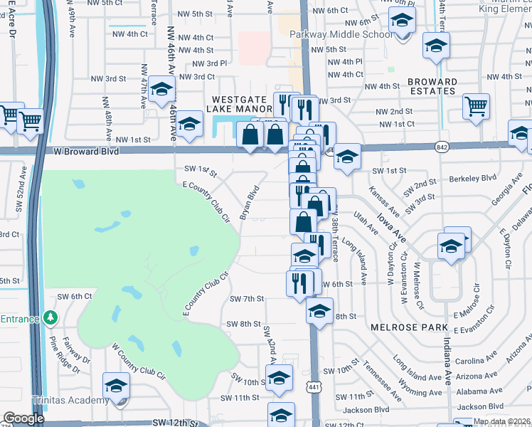 map of restaurants, bars, coffee shops, grocery stores, and more near 4100 Southwest 2nd Street in Plantation