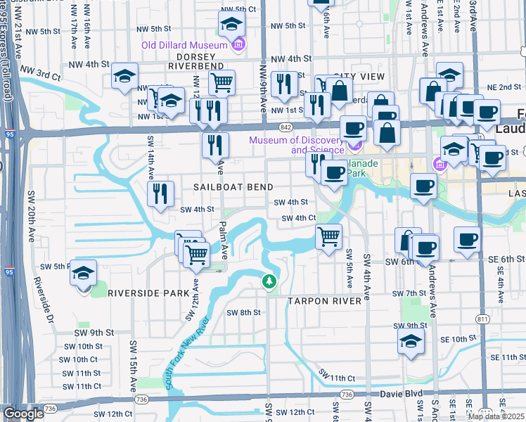 map of restaurants, bars, coffee shops, grocery stores, and more near 915 Southwest 4th Street in Fort Lauderdale