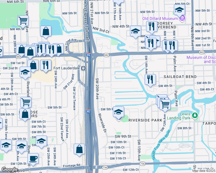 map of restaurants, bars, coffee shops, grocery stores, and more near 1808 Southwest 4th Street in Fort Lauderdale