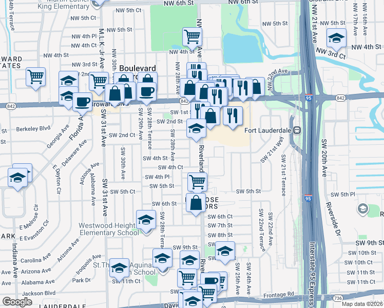 map of restaurants, bars, coffee shops, grocery stores, and more near 2761 Southwest 3rd Court in Fort Lauderdale
