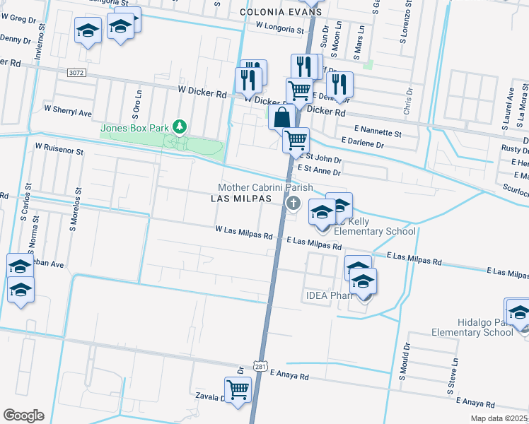 map of restaurants, bars, coffee shops, grocery stores, and more near 108 West Ruisenor Avenue in Pharr