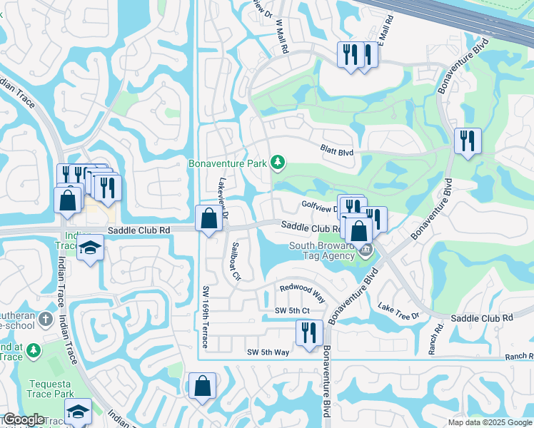 map of restaurants, bars, coffee shops, grocery stores, and more near 693 Racquet Club Road in Weston