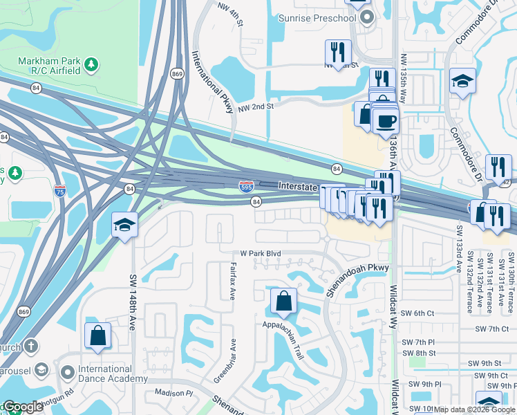 map of restaurants, bars, coffee shops, grocery stores, and more near 14147 North Forest Oak Circle in Davie