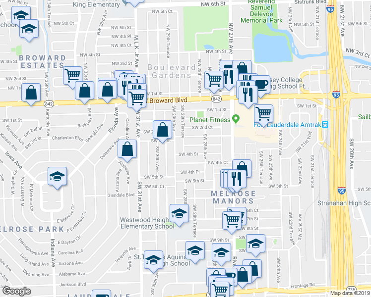 map of restaurants, bars, coffee shops, grocery stores, and more near 351 Southwest 28th Terrace in Fort Lauderdale