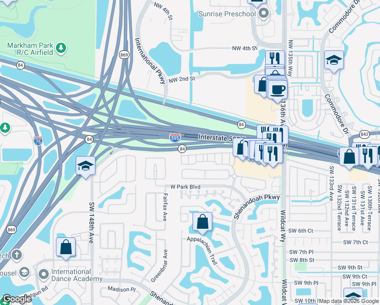 map of restaurants, bars, coffee shops, grocery stores, and more near 14147 North Forest Oak Circle in Davie