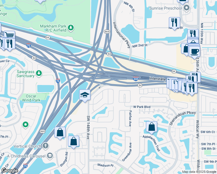 map of restaurants, bars, coffee shops, grocery stores, and more near in Davie