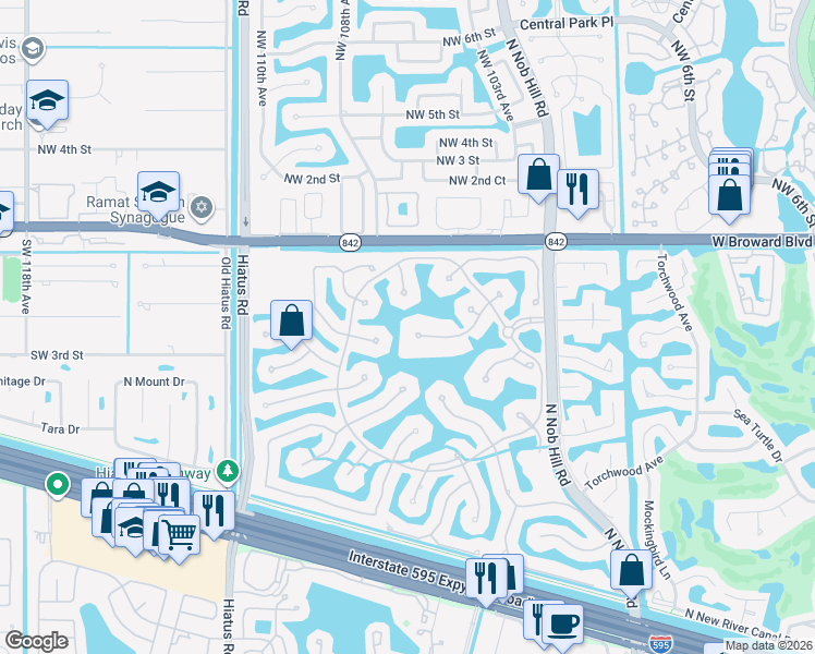 map of restaurants, bars, coffee shops, grocery stores, and more near 10691 Golden Eagle Court in Plantation