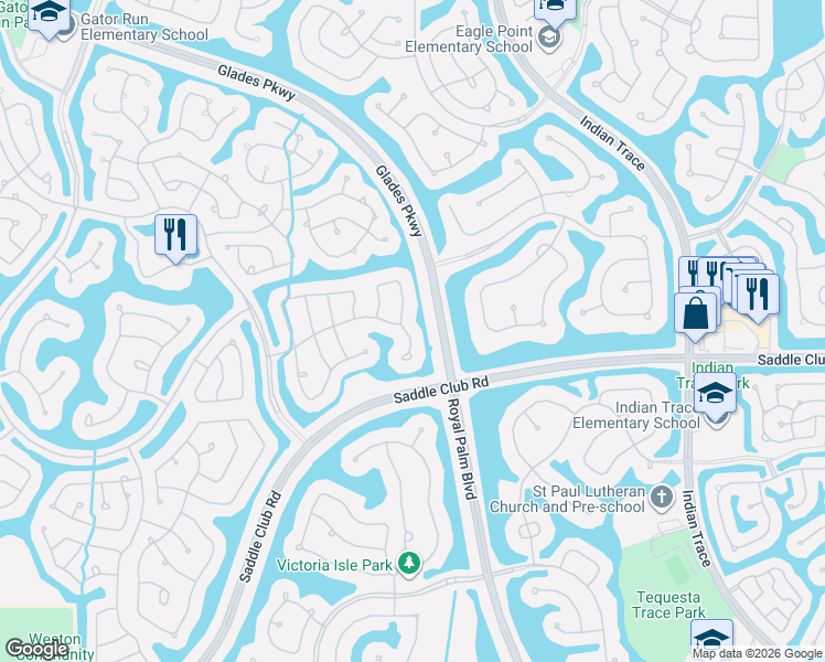 map of restaurants, bars, coffee shops, grocery stores, and more near 1017 Waterside Circle in Weston