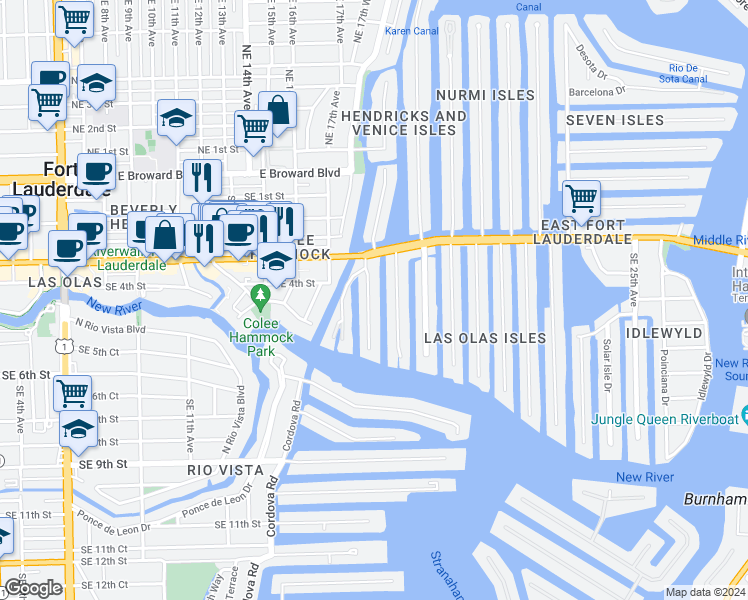 map of restaurants, bars, coffee shops, grocery stores, and more near 400 Isle of Capri Drive in Fort Lauderdale