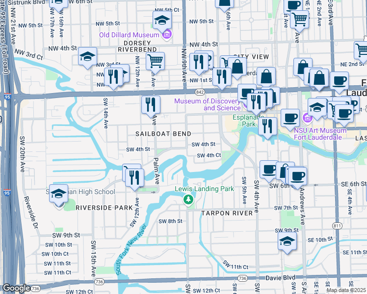 map of restaurants, bars, coffee shops, grocery stores, and more near 905 Tequesta Street in Fort Lauderdale