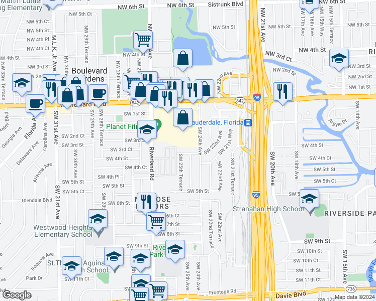 map of restaurants, bars, coffee shops, grocery stores, and more near 2511 Southwest 3rd Street in Fort Lauderdale