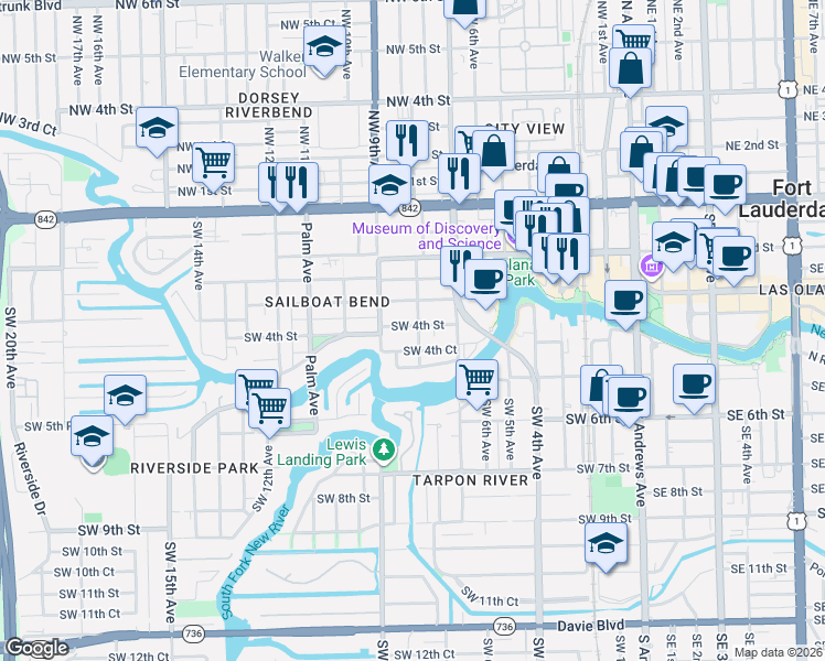 map of restaurants, bars, coffee shops, grocery stores, and more near 815 Southwest 4th Street in Fort Lauderdale