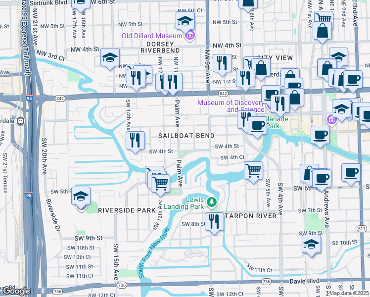 map of restaurants, bars, coffee shops, grocery stores, and more near 1017 Southwest 4th Street in Fort Lauderdale