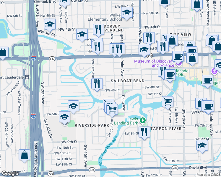 map of restaurants, bars, coffee shops, grocery stores, and more near 1242 West Las Olas Boulevard in Fort Lauderdale