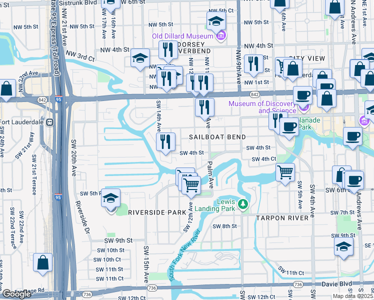 map of restaurants, bars, coffee shops, grocery stores, and more near 1242 West Las Olas Boulevard in Fort Lauderdale