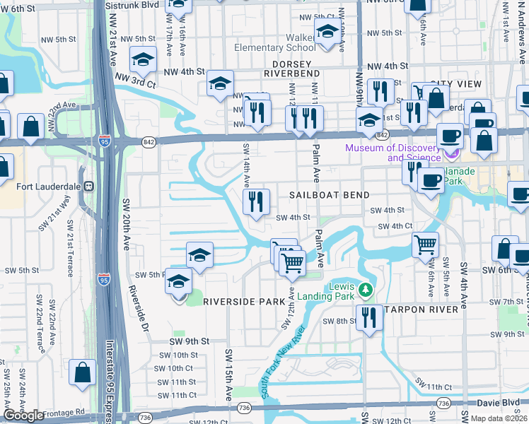 map of restaurants, bars, coffee shops, grocery stores, and more near 373 Olssen Avenue in Fort Lauderdale