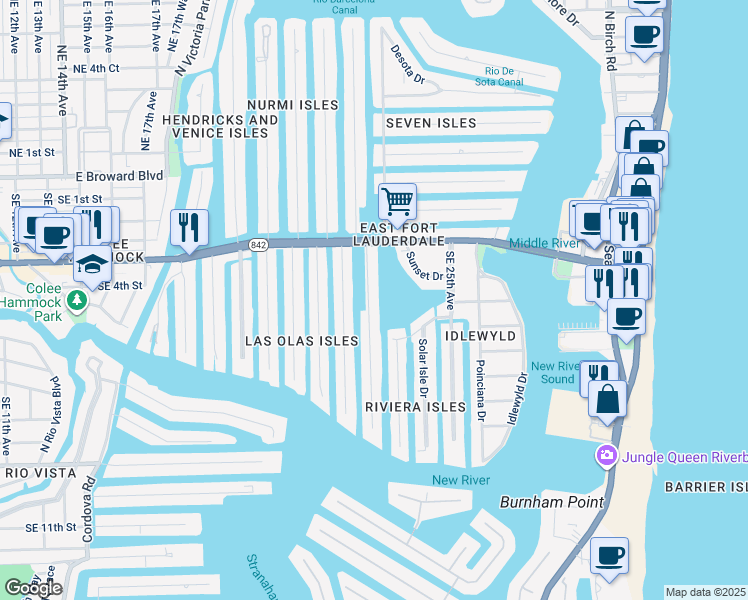 map of restaurants, bars, coffee shops, grocery stores, and more near 410 Isle of Palms Drive in Fort Lauderdale