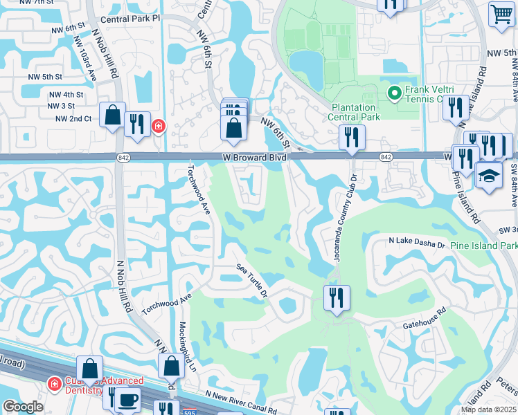 map of restaurants, bars, coffee shops, grocery stores, and more near 48 Southwest 96th Avenue in Plantation