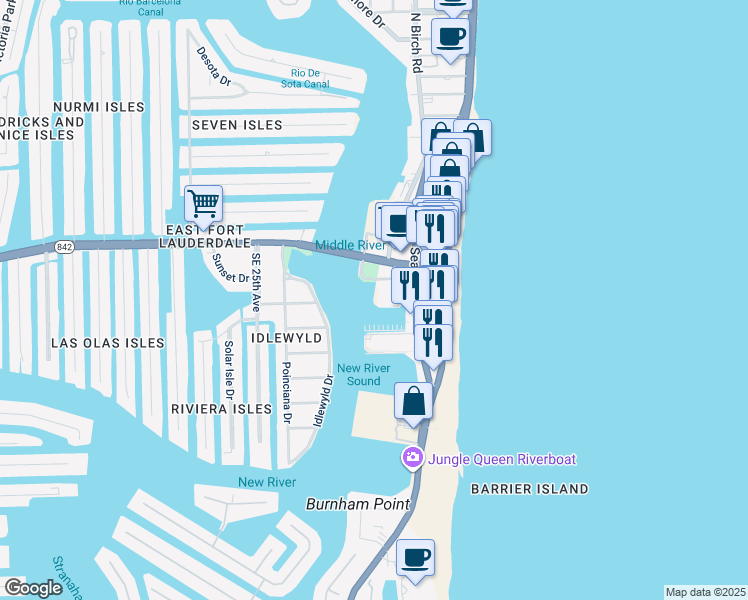 map of restaurants, bars, coffee shops, grocery stores, and more near in Fort Lauderdale