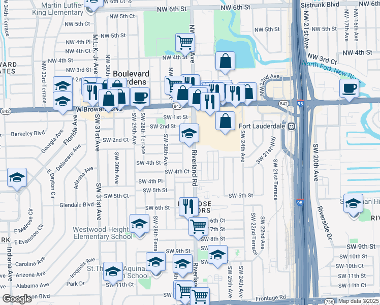 map of restaurants, bars, coffee shops, grocery stores, and more near 325 Southwest 27th Avenue in Fort Lauderdale