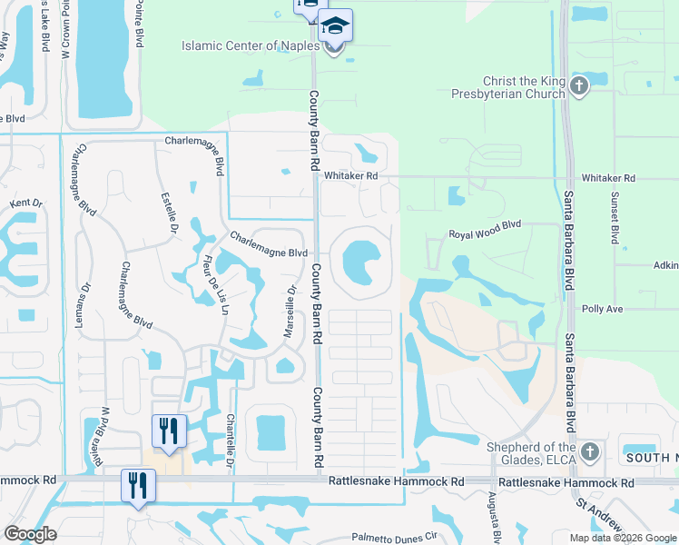 map of restaurants, bars, coffee shops, grocery stores, and more near 5708 Deauville Circle in Naples