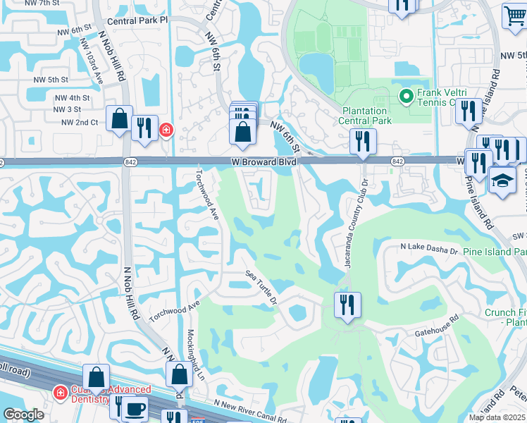 map of restaurants, bars, coffee shops, grocery stores, and more near 48 Southwest 96th Avenue in Plantation