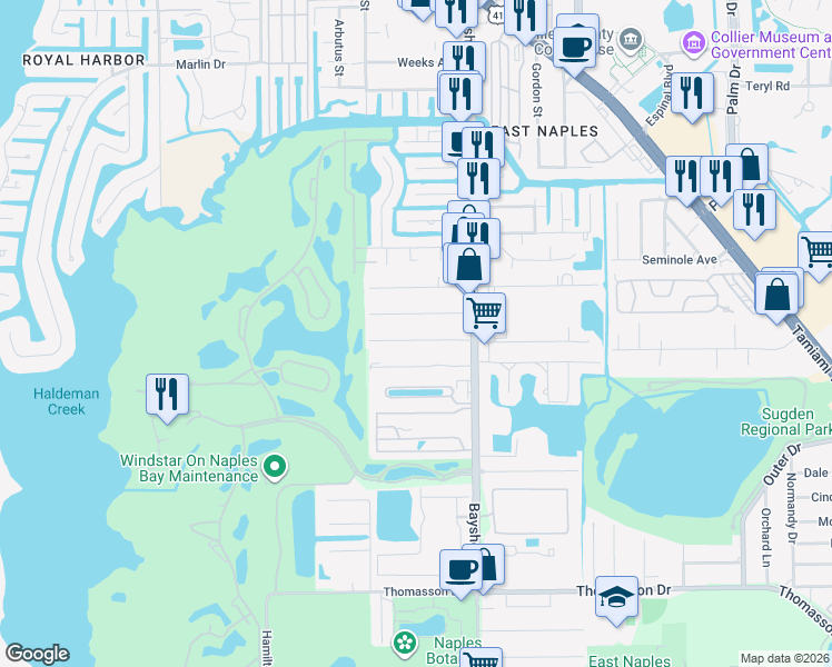 map of restaurants, bars, coffee shops, grocery stores, and more near 2721 Van Buren Avenue in Naples