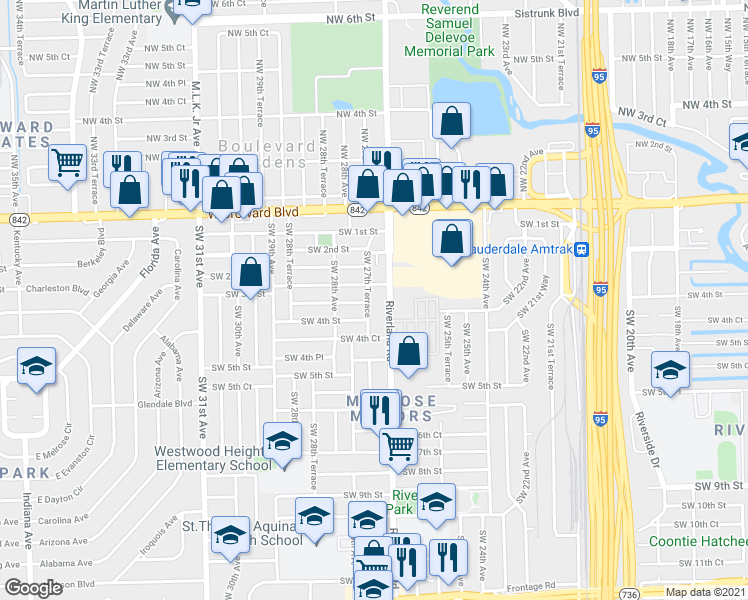 map of restaurants, bars, coffee shops, grocery stores, and more near 325 Southwest 27th Avenue in Fort Lauderdale