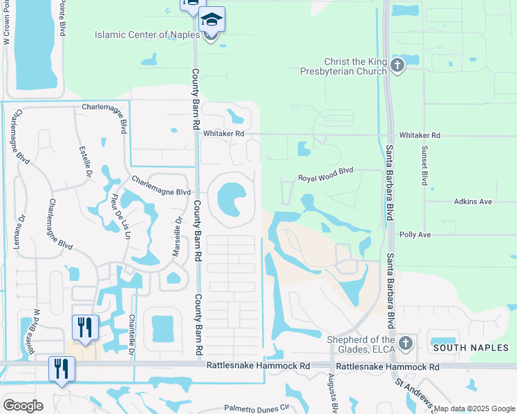 map of restaurants, bars, coffee shops, grocery stores, and more near 132 Deauville Circle in Naples