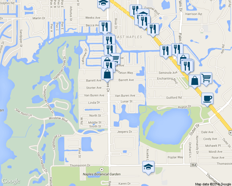 map of restaurants, bars, coffee shops, grocery stores, and more near 2991 Van Buren Ave in Naples