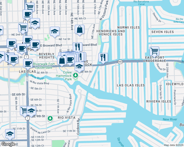 map of restaurants, bars, coffee shops, grocery stores, and more near 1700 Southeast 4th Street in Fort Lauderdale