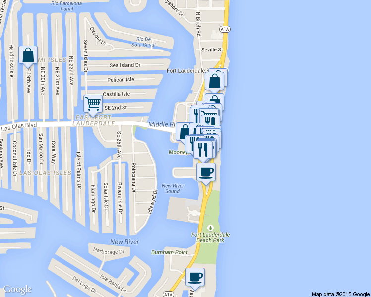 map of restaurants, bars, coffee shops, grocery stores, and more near in Fort Lauderdale