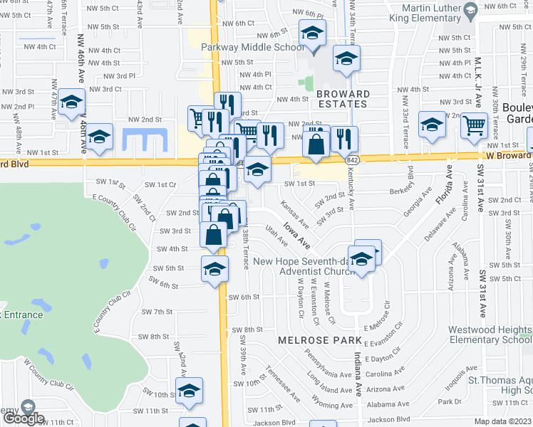map of restaurants, bars, coffee shops, grocery stores, and more near 233 Iowa Avenue in Fort Lauderdale