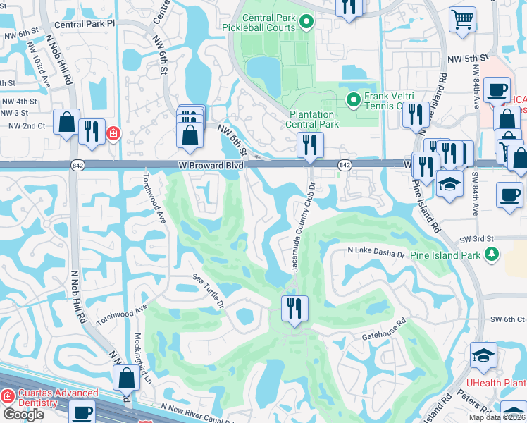 map of restaurants, bars, coffee shops, grocery stores, and more near 150 Southwest 94 Terrace in Plantation