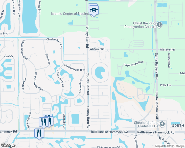 map of restaurants, bars, coffee shops, grocery stores, and more near 5708 Deauville Circle in Naples
