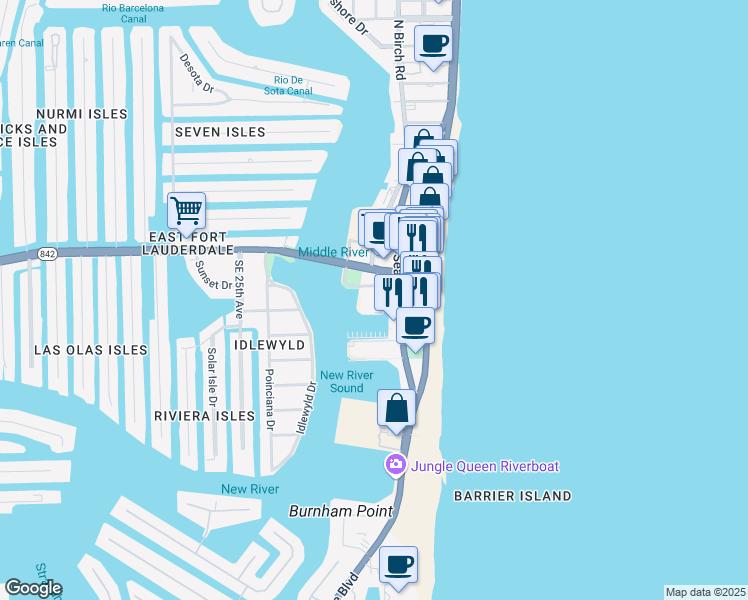 map of restaurants, bars, coffee shops, grocery stores, and more near in Fort Lauderdale