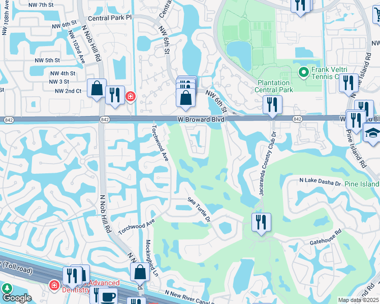 map of restaurants, bars, coffee shops, grocery stores, and more near 159 Southwest 96th Terrace in Plantation