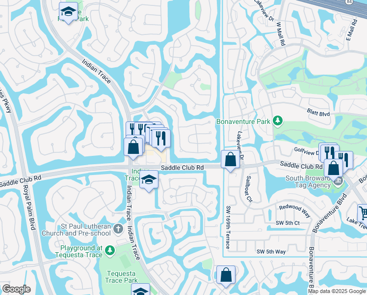 map of restaurants, bars, coffee shops, grocery stores, and more near 236 Cameron Drive in Weston