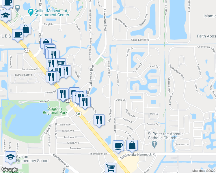 map of restaurants, bars, coffee shops, grocery stores, and more near 3411 Boca Ciega Drive in Naples