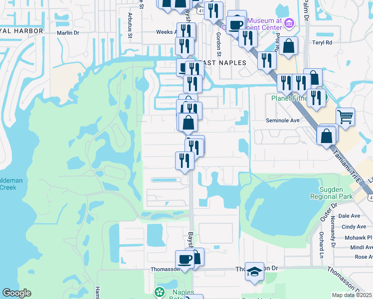 map of restaurants, bars, coffee shops, grocery stores, and more near 2855 Van Buren Avenue in Naples